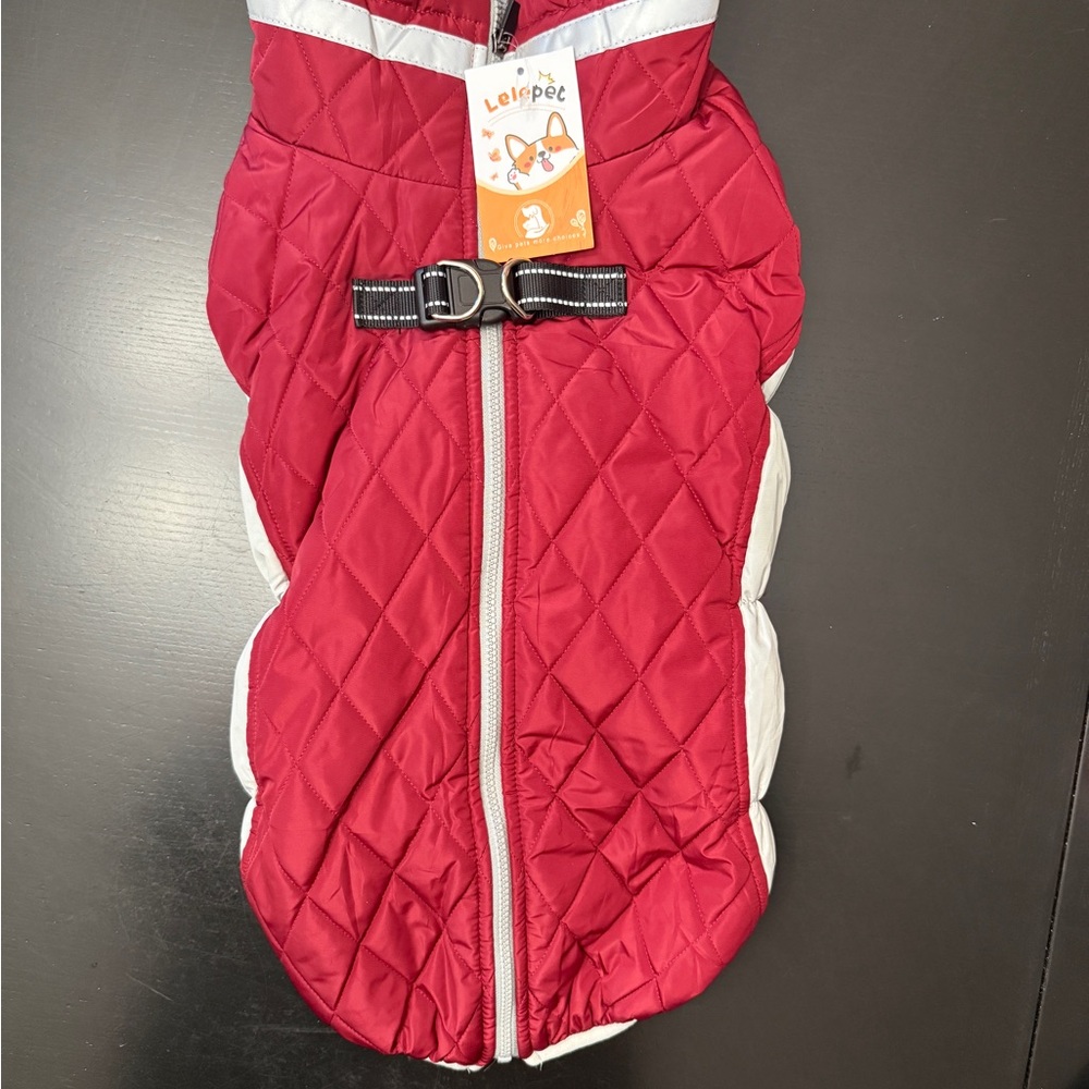 Red Quilted Dog Jacket with White Accents